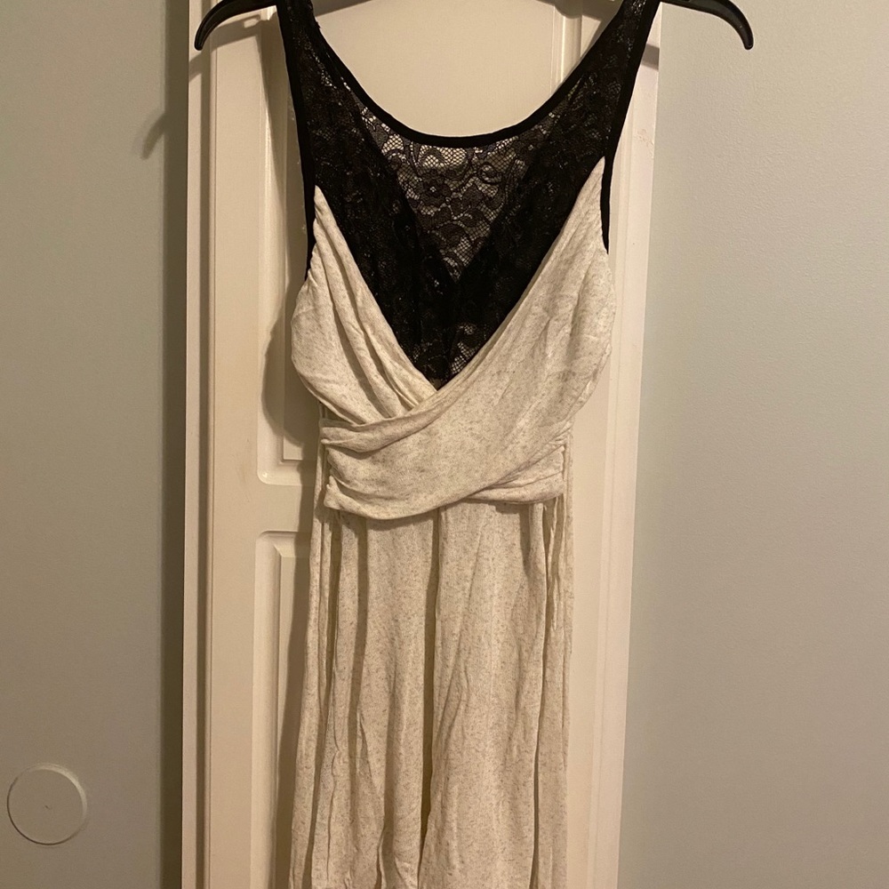 New Black & Cream Lace Tie Back Tank